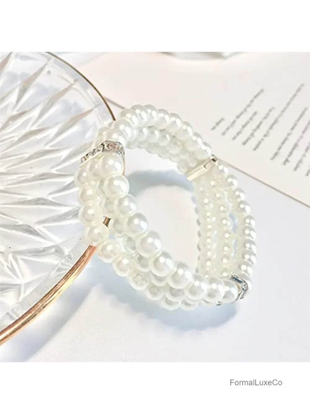 2pcs 3-Row Stretch Pearl Bracelet Multi-layered Elastic Bangle Bridal Wedding